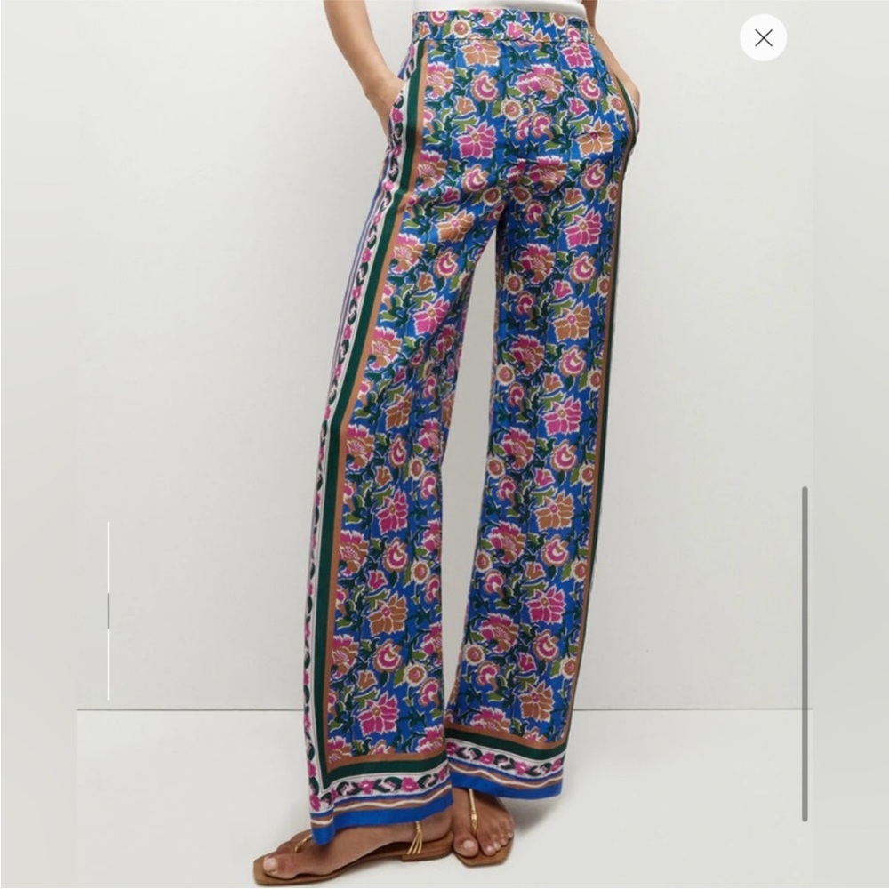 Veronica Beard Floral Wide Leg Pants - Blue and Pink - Picture 2 of 10